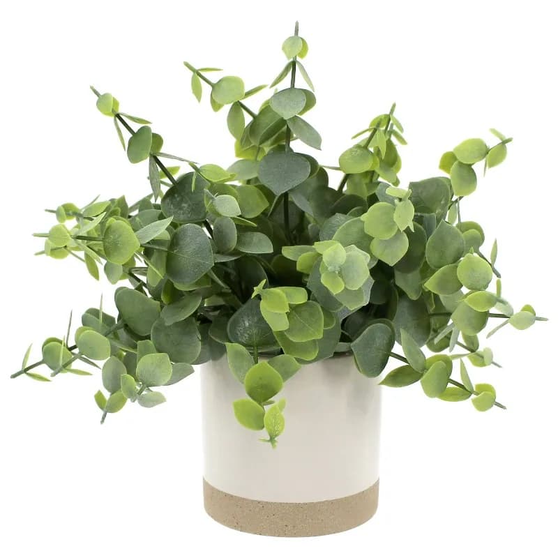 Pianta di eucalipto verde artificiale da 8 pollici in vaso di ceramica smaltata bicolore