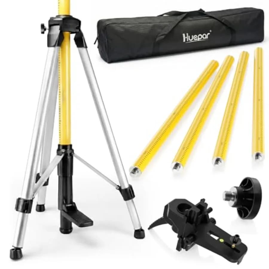 Asta per Livella Laser Professionale da 3,7 m (12 piedi) con Treppiede e Supporto Laser da 1/4 di Pollice x 20 Pollici per Laser Rotanti e a Linea, Regolabile