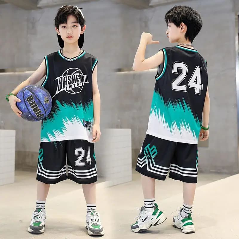 Tute sportive da basket estive per ragazzi ad asciugatura rapida 4-14 anni Ragazzi senza maniche Vset + Pantaloni corti Set da 2 pezzi Completi sportivi per bambini Abbigliamento