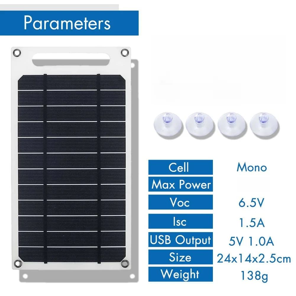 Pannello Solare Flessibile Portatile 10W 6V Monocristallino con Uscita USB IP65 Impermeabile per Zaino Tenda Campeggio
