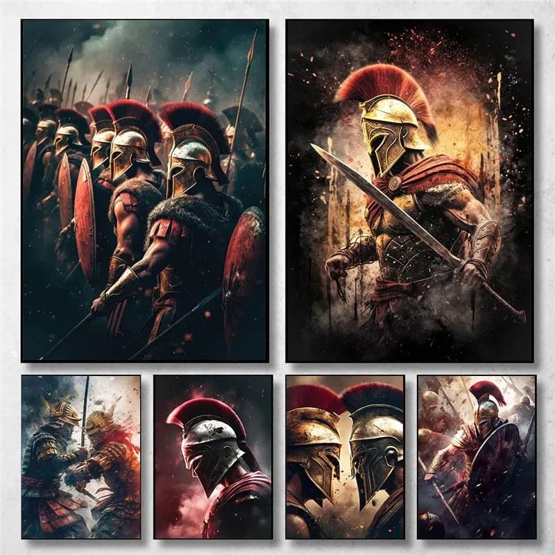 Retro Art Spartan Warrior Last Spartan Helmet Battle Warrior Art Poster Canvas Paint Home Room Living Room Decorative Wall Art