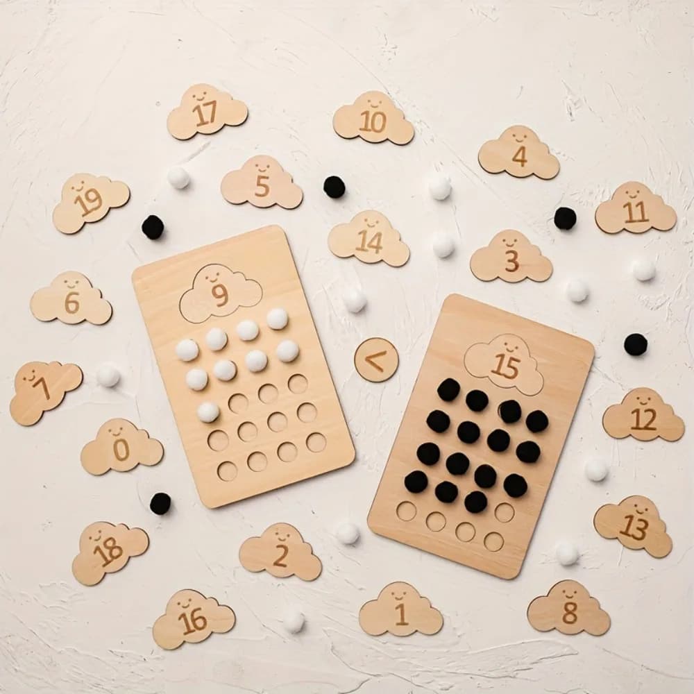 Gioco Educativo in Legno con Numeri e Palline Montessori per Abbinamento, Ordinamento e Conteggio
