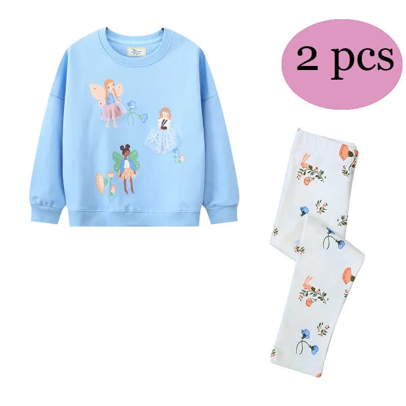 Metri di salto Felpe da fiaba + Leggings Set di abbigliamento per bambini Autunno 2 pezzi Completo per bambini Completi a maniche lunghe Completo
