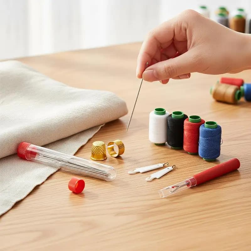 Big Eye Sewing Needles Set Household Essential Steel Sewing Kit with Scissor Thimble Threader for Daily Clothing Repair Needs