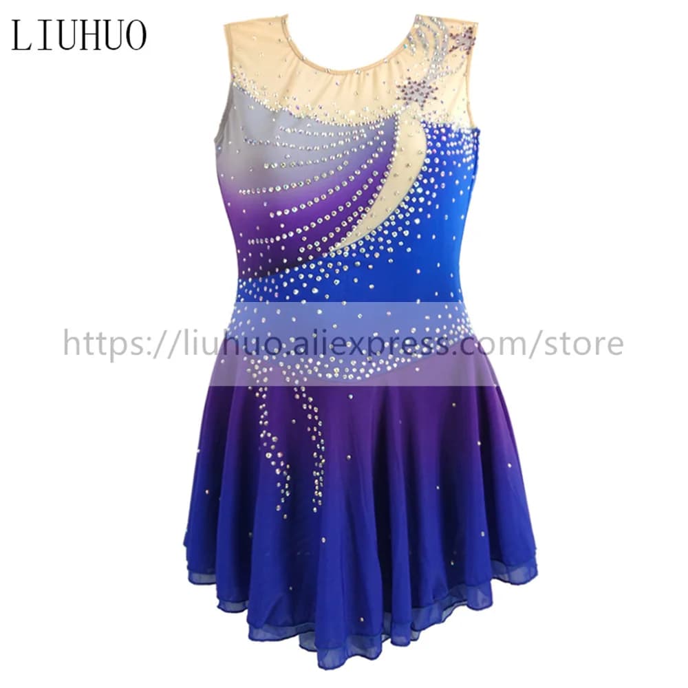 LIUHUO Donna Ragazza Prestazioni Ginnastica Ritmica Concorso Body Costume da Ballo Pattinaggio di Figura sul Ghiaccio Vestito ViolaGradiente