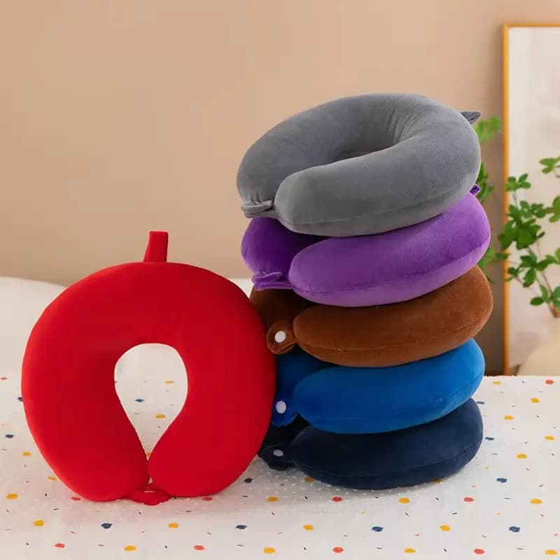 Nuovo Cuscino Minimalista a Forma di U in Peluche per Collo, Cuscino da Viaggio per Aereo, Auto, Casa, Ufficio, con Cinturino a Scatto e Rivestimento Morbido