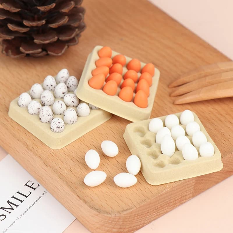 🛒1Set Gift Playing House Miniature Simulation Food Scene Model Mini Egg With Tray Dollhouse Eggs Kitchen Toy Doll Accessories