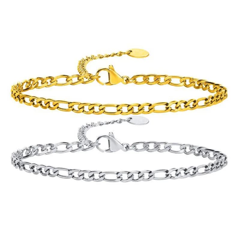 Bracciale a catena Figaro da 3mm in acciaio inossidabile placcato oro per regalo di gioielli a maglie regolabili da donna