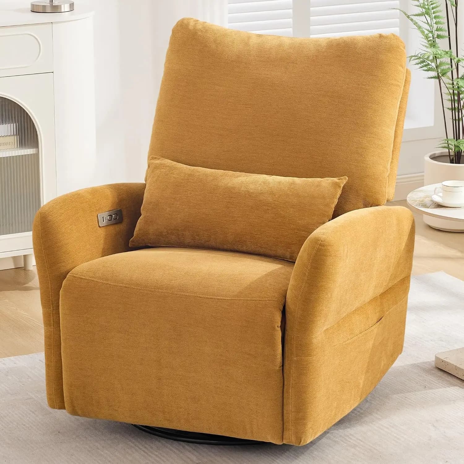 Electric Swivel Rocker Recliner with USB & Type-C Ports, 23" Wide Nursery Glider with Lumbar Pillow, Living Room, Customized