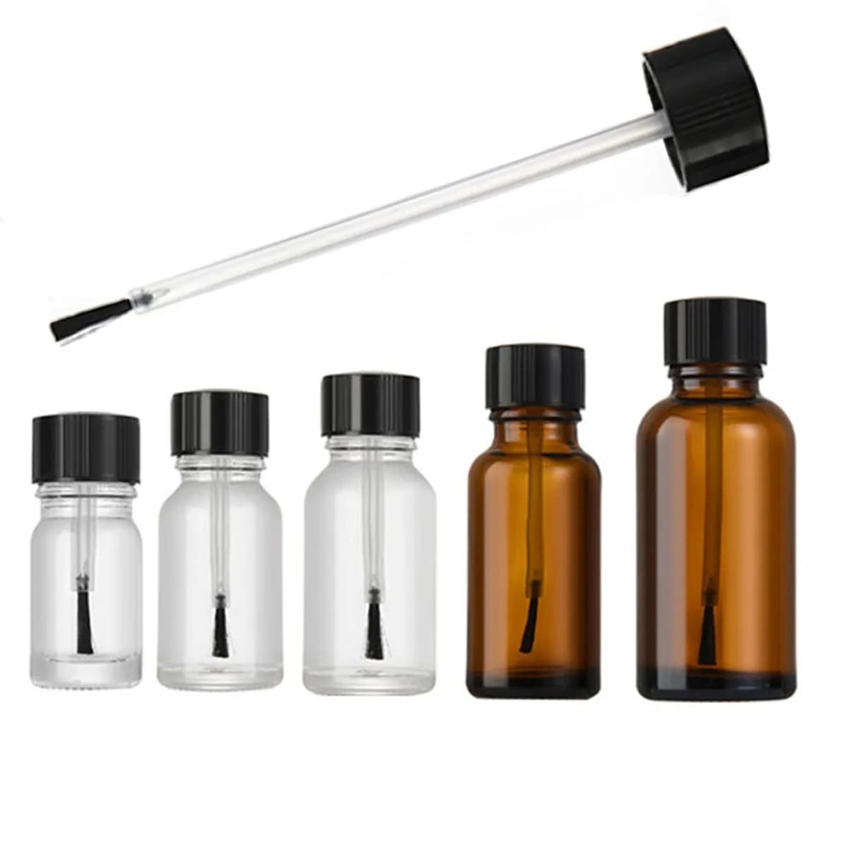 5ml 10ml 15ml 20ml 30ml AMBRA/Clear Bottiglie di smalto ricaricabili Ritocco Vasi di stoccaggio con tappo a pennello Contenitore artigianale fai da te