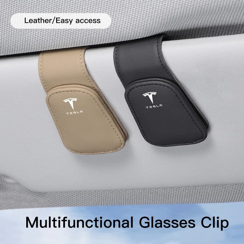 Supporto universale per occhiali da sole Tesla, clip per visiera parasole, porta occhiali in pelle Microsoft, clip per biglietti