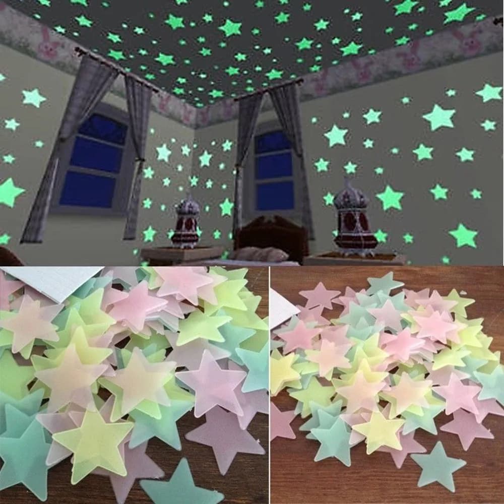 100 fluorescent wall stickers that light up in the dark with stars for decoration of children's rooms, living room, children's room, ceiling, home decoration