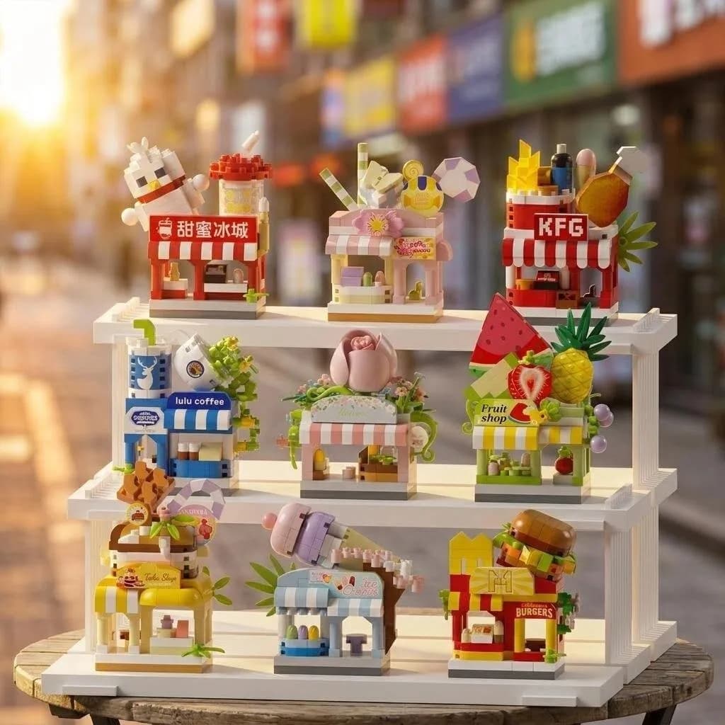 City Creative DIY Street View Building Block Flower Shop Coffee Shop Fruit Cake House Giocattoli da assemblare Regali di compleanno per bambini
