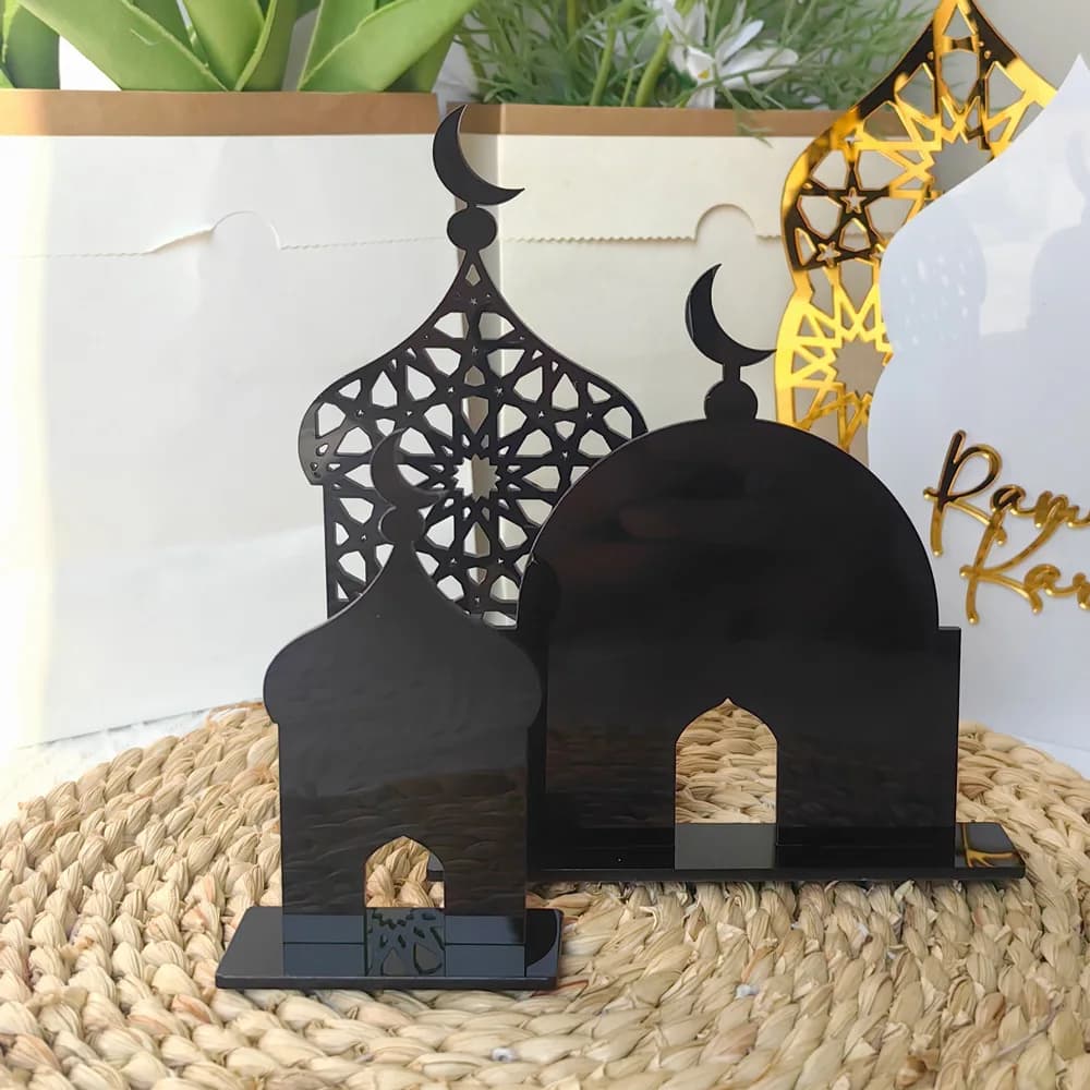 3 pz Acrilico Islamico Da Tavolo Decor Ramadan Kareem Moschea Castello Mestiere FAI DA TE Tavolo Ornamento Eid Mubarak Decorazione 2025 per la casa