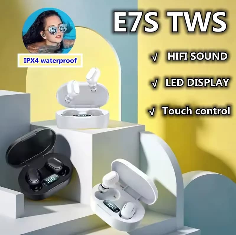 E7S TWS Cuffie wireless Auricolari Bluetooth con controllo Bluetooth Auricolari sportivi Microfono impermeabile Auricolari musicali Compatibili con tutti gli smartphone