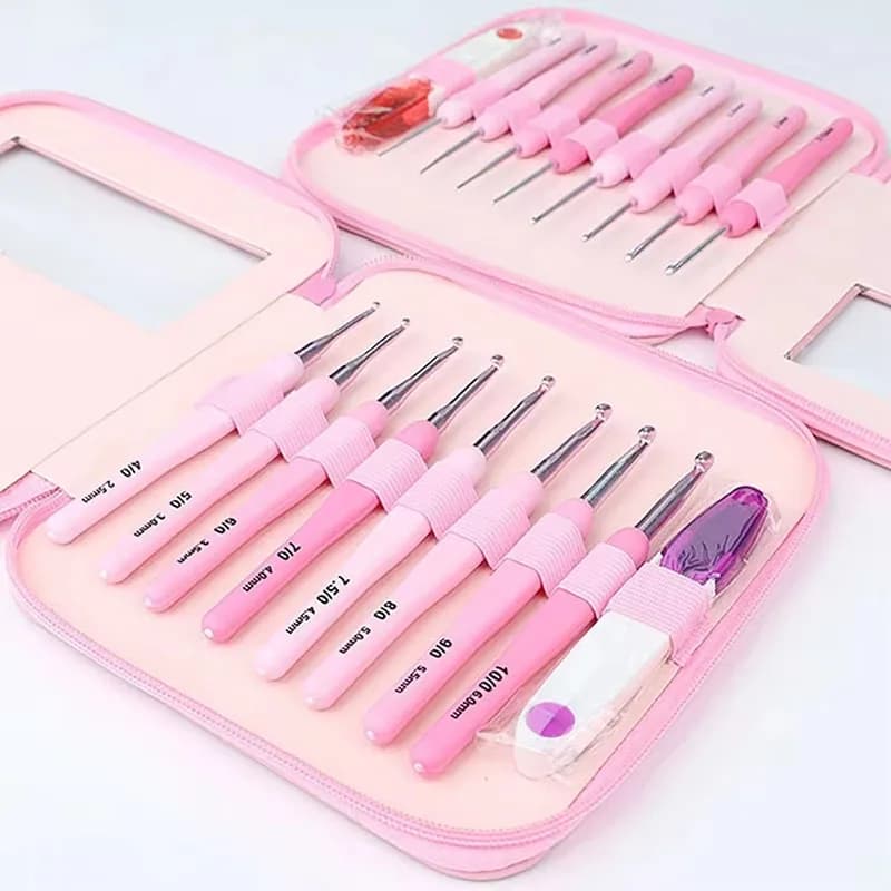 Kit uncinetto 9 pezzi 2.5-6cm Set di ganci ergonomici in alluminio con manico morbido con 8 misure per artigianato fai da te forniture per uncinetto per maglieria