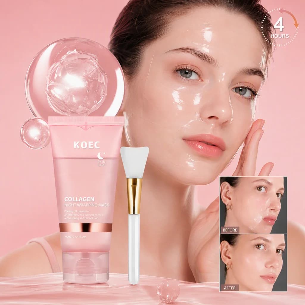 Collagen Overnight Peel Off Facial Mask, Hydrating Night Skin Care Mask, Gentle At-Home Facial Treatment for Nightly Skincare