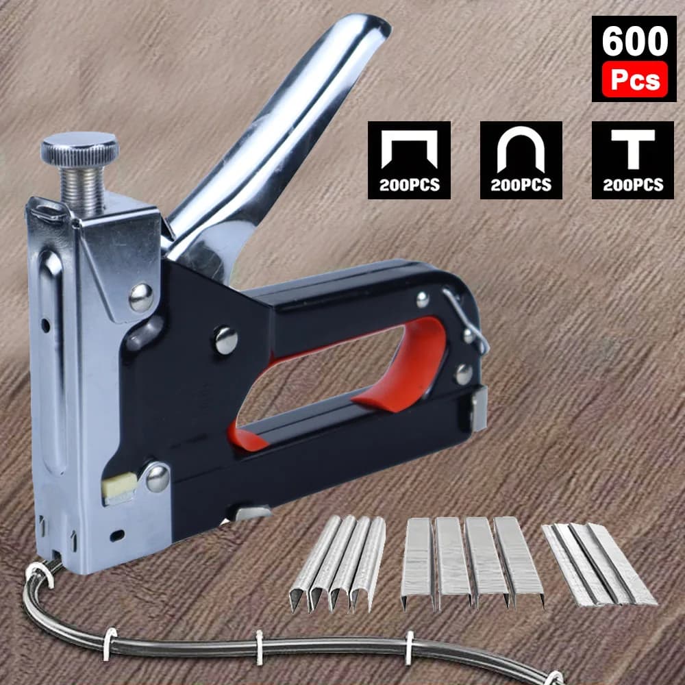 Strumenti multifunzionali durevoli 3 in 1, pistola sparachiodi manuale, resistente e graffette da 600 pezzi per tappezzeria, materiali di fissaggio, carpenteria