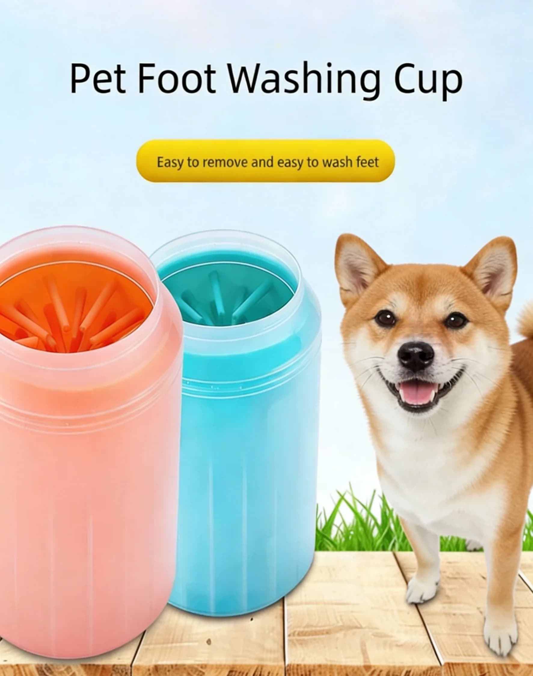 Tazza per la Pulizia delle Zampe del Cane con Spazzole in Silicone Morbido, Lavazampe Portatile per Esterni, Secchio per Pulizia Rapida delle Zampe