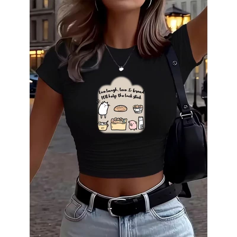 Nuova Tendenza 2025: T-Shirt Corta da Donna Y2K a Maniche Corte e Vita Alta - Design Unico con Stampa di Lettere