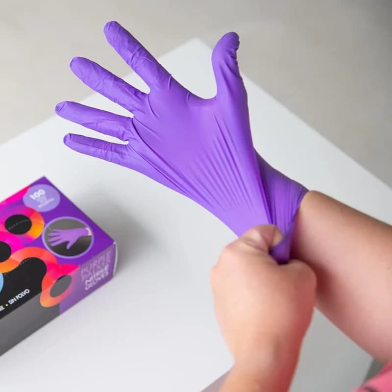 Guanti in nitrile viola da 50 pezzi Guanti antiscivolo monouso senza polvere per piatti da cucina Pulizia domestica Salone di bellezza Lavoro del tatuaggio