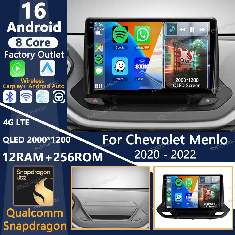 Android 16 Car Radio For Chevrolet Menlo 2020 - 2022 Multimedia Video Player GPS 4G WIFI QLED Head Unit Navigation Carplay Auto