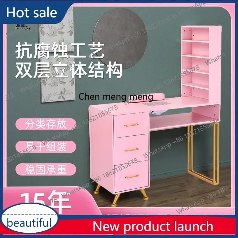 A17 Salone per unghie placcato oro rosa, tavolo manicure singolo con poggiapolsi, aspirapolvere, tavolo manicure.