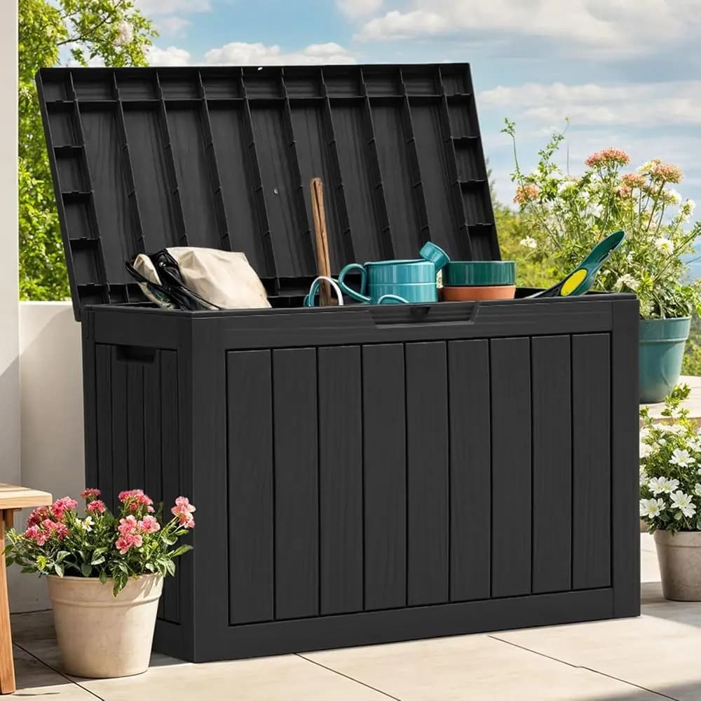 Contenitore da Esterno in Resina con Chiusura di Sicurezza da 45 Galloni - Ideale per Patio, Bordo Piscina e Accessori da Giardino