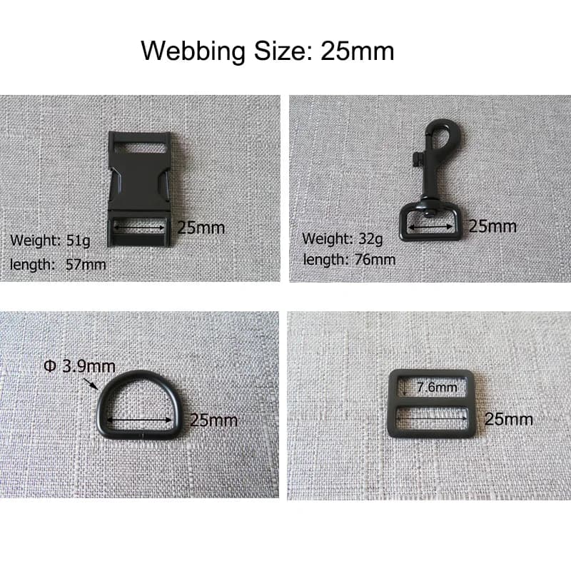 10 set/lotto 25mm forte fibbia in metallo D anello cinghie gancio di regolazione moschettone per collare per cani da compagnia guinzaglio imbracatura accessorio hardware
