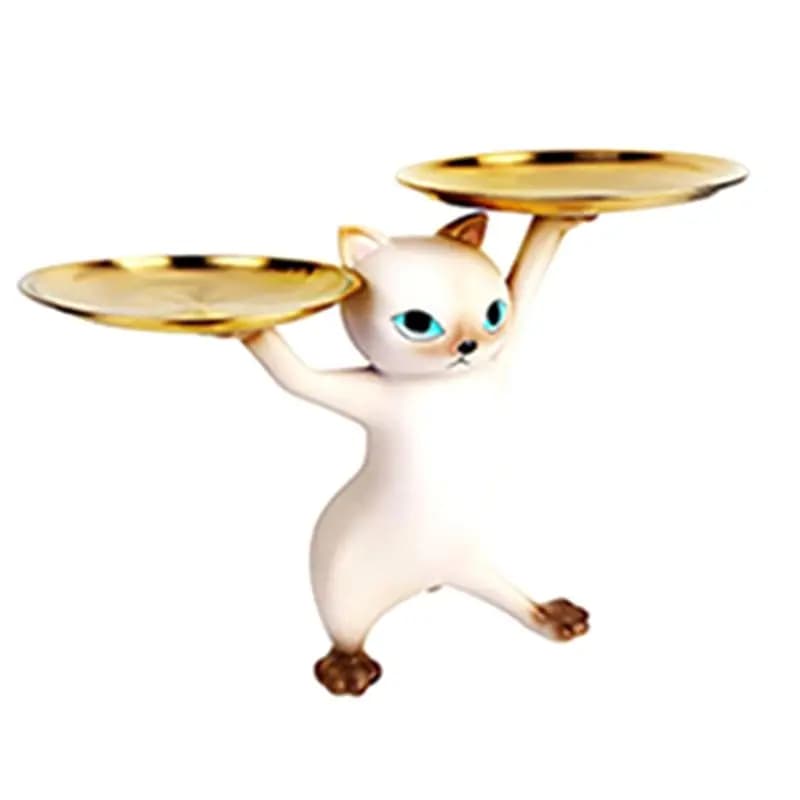 A56P cat-shaped decorative tray, resin tray for decorations with cats, candy door, jewelry, earrings, rings and keys, ideal for the entrance and decor of the house, durable