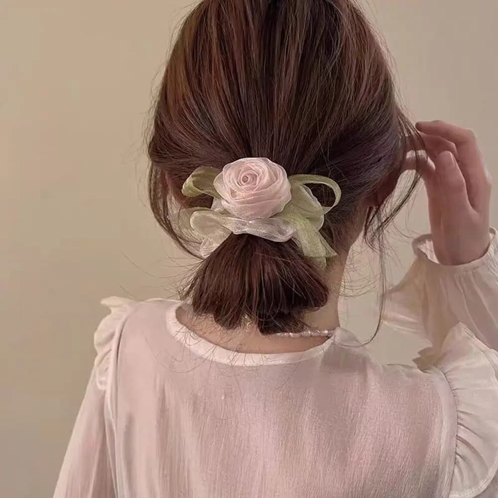 Fascia per capelli semplice da donna, regalo per ragazze, elastico per capelli in stile coreano, elastico per coda di cavallo, elastico per capelli con fiore a rosa