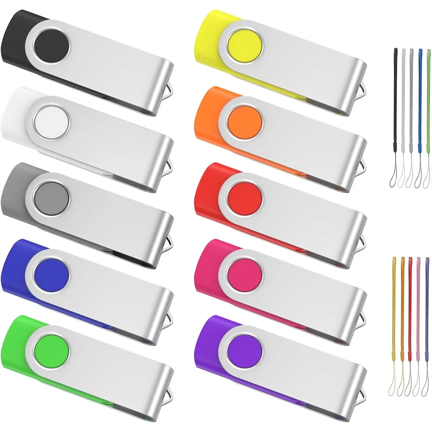 Chiavette USB 2.0 da 1GB, Confezione da 10 con Laccetti, Penne USB Girevoli per Archiviazione Dati