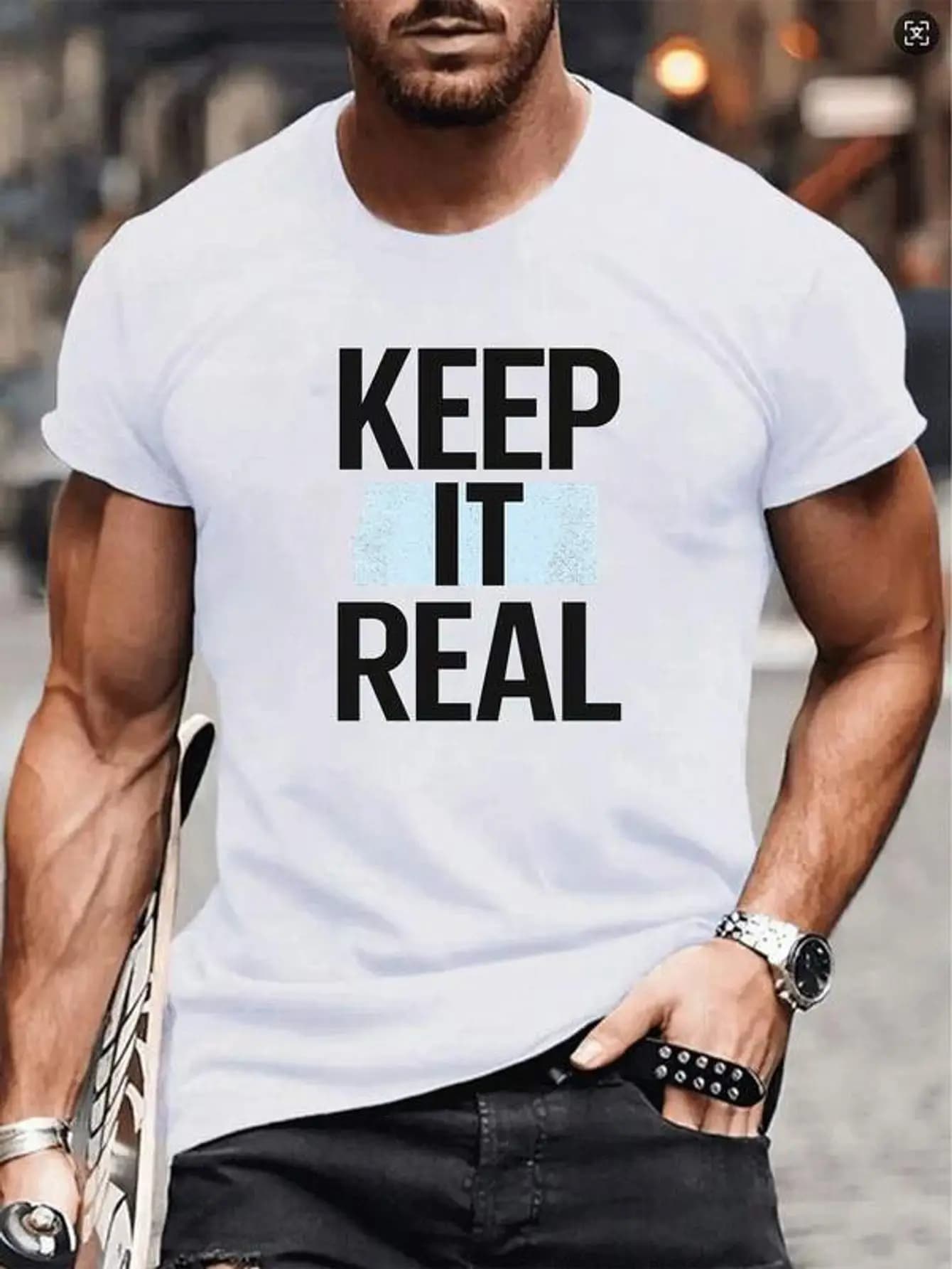 Street Style Men's "KEEP IT REAL" Letter Short Sleeve T-Shirt, Festival Versatile Outfit, Spring New Collection, Men's New Casual T-Shirts For Men And Women