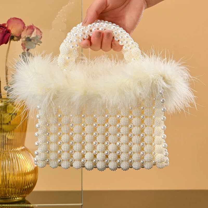 Elegante Borsa da Sera con Perle e Piume per Donne - Borsa per Appuntamenti Romantici, Feste Formali e Serate Eleganti