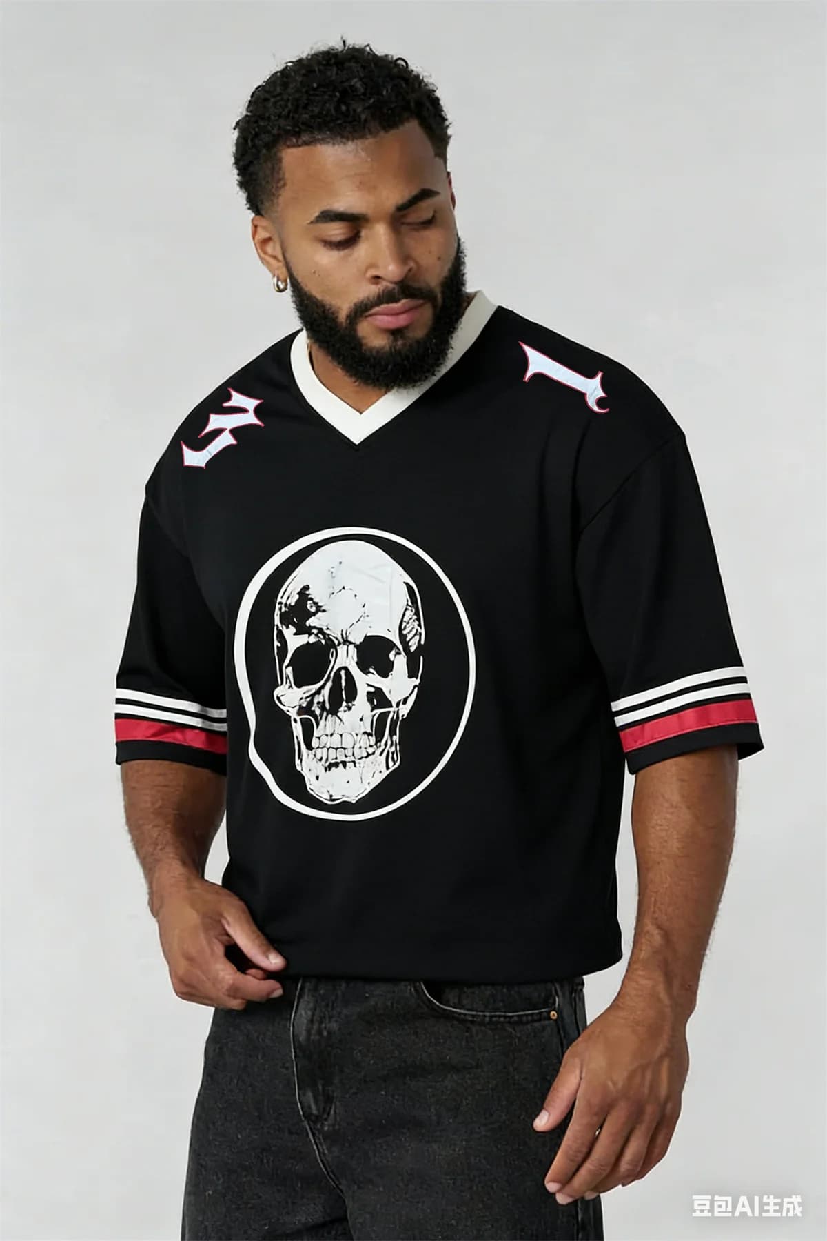 T-shirt Oversize Uomo 2026 Young Tide con Teschio e Rete, Maglia da Calcio, Moda Hip Hop Streetwear, Manica Corta Estiva
