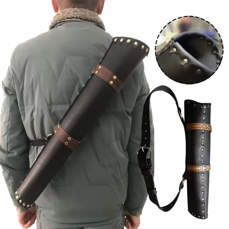 Medieval PU Leather Shoulder Back Arrow Holster Quiver Viking Knight Hunter Horseback Nomad Hunting Archery Cosplay Accessory