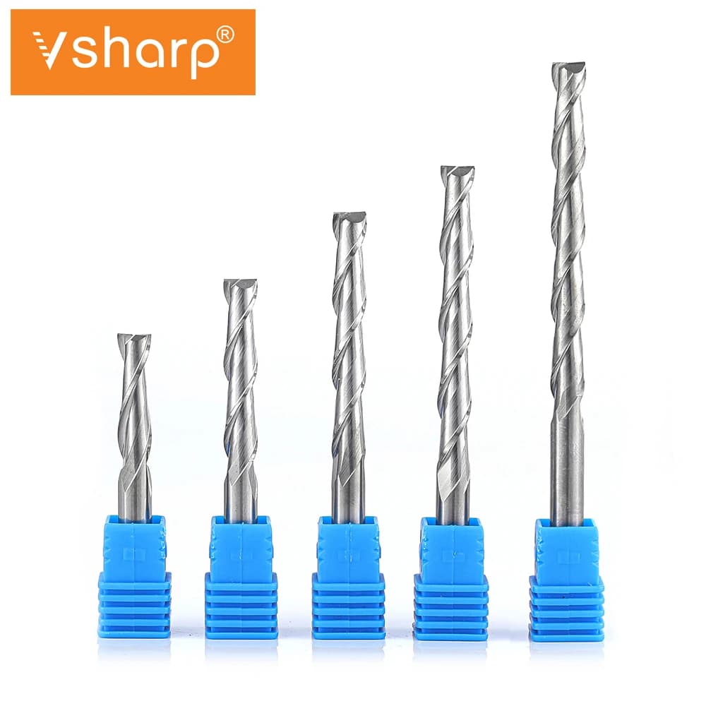 Vsharp CNC Tool punta per incisione fresa a becchi piatti 2 due flauti fresa a spirale Upcut punte in metallo duro per legno MDF PVC