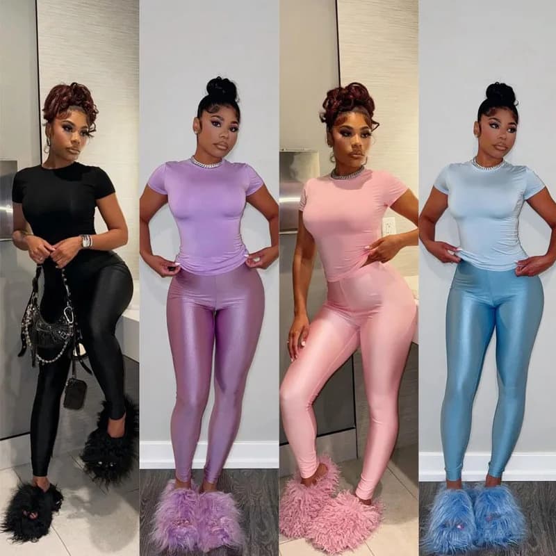 Vsstiar Manica corta O Collo T-shirt da donna Pantaloni a matita a vita alta Moda Tinta unita Slim Casual Set a due pezzi Abito streetwear