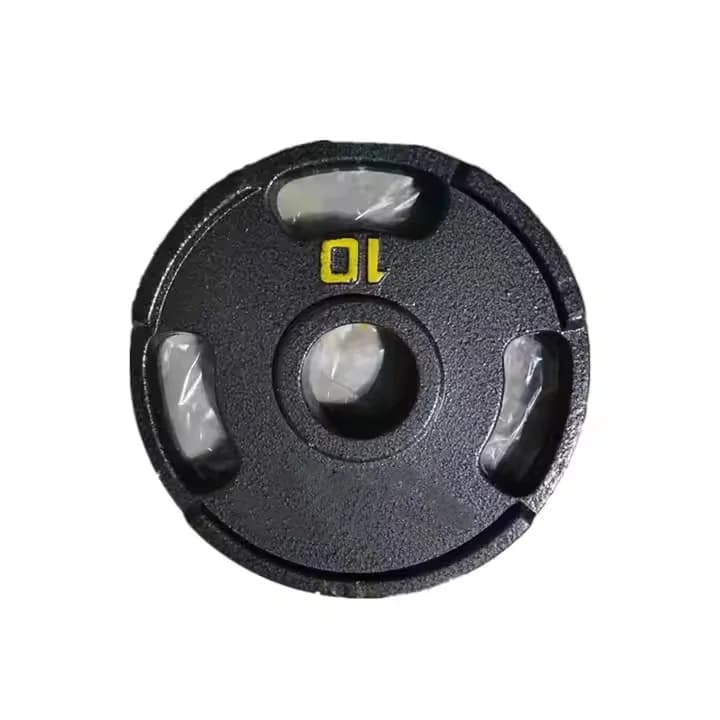 Gym weight plate with cast iron barbell for weight lifting disc training