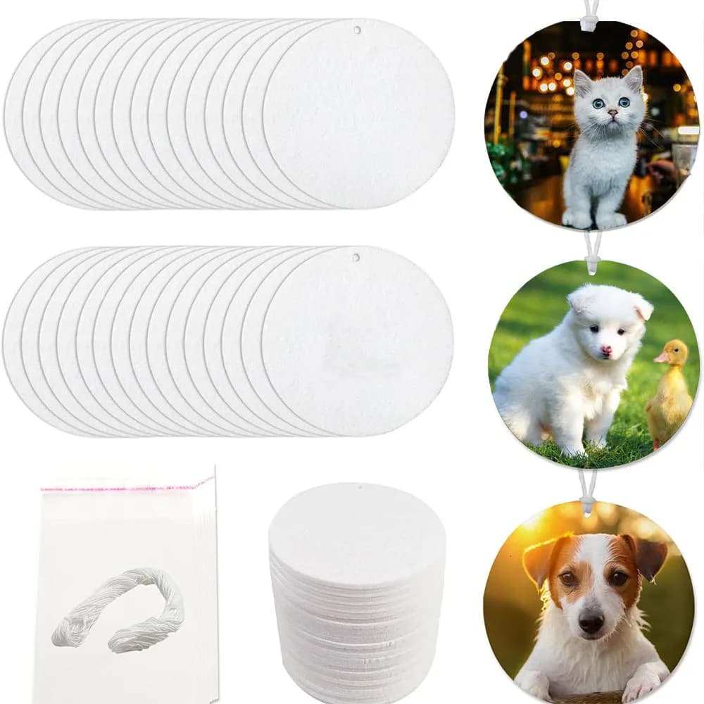 20 pezzi grezzi rotondi per deodoranti a sublimazione con corde sospese – fogli di feltro fai-da-te per accessori per auto e progetti di decorazioni per la casa