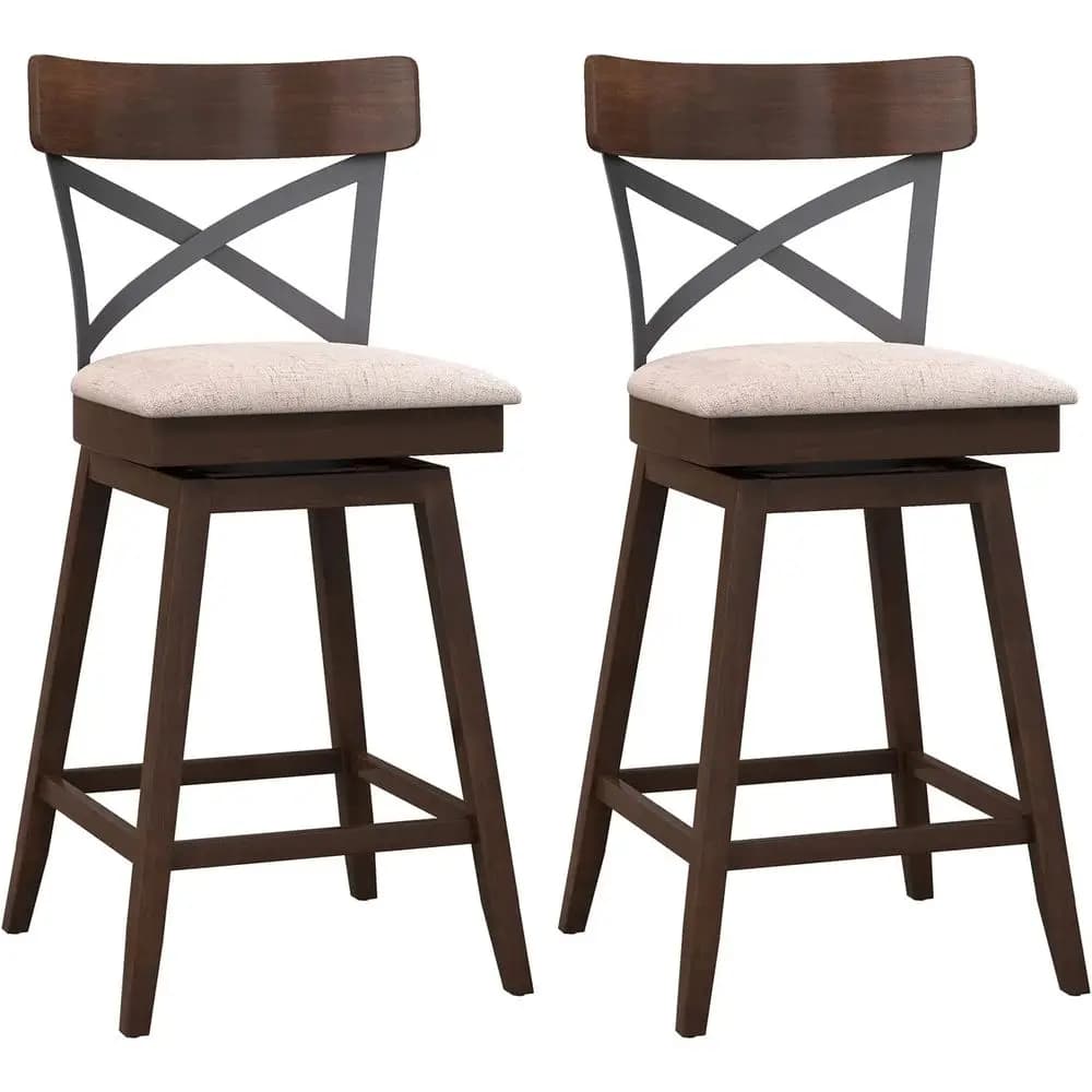 Set di 2 Sgabelli da Bar Girevoli Ergonomici da 25 Pollici con Sedili Imbottiti, Schienale a X Aperto e Poggiapiedi, Adatti per Cucina