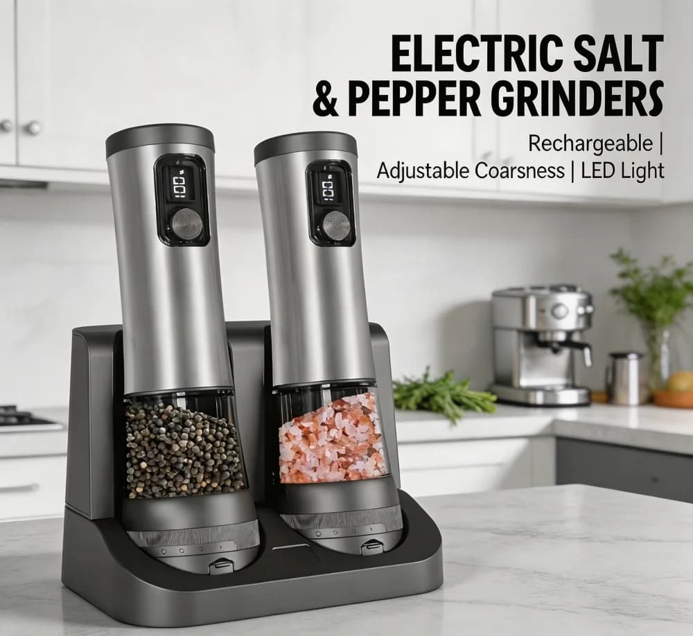 Electric Automatic Pepper Grinder Set Rechargeable Base LED Display Adjustable Coarseness Kitchen Tool for Spices Tools
