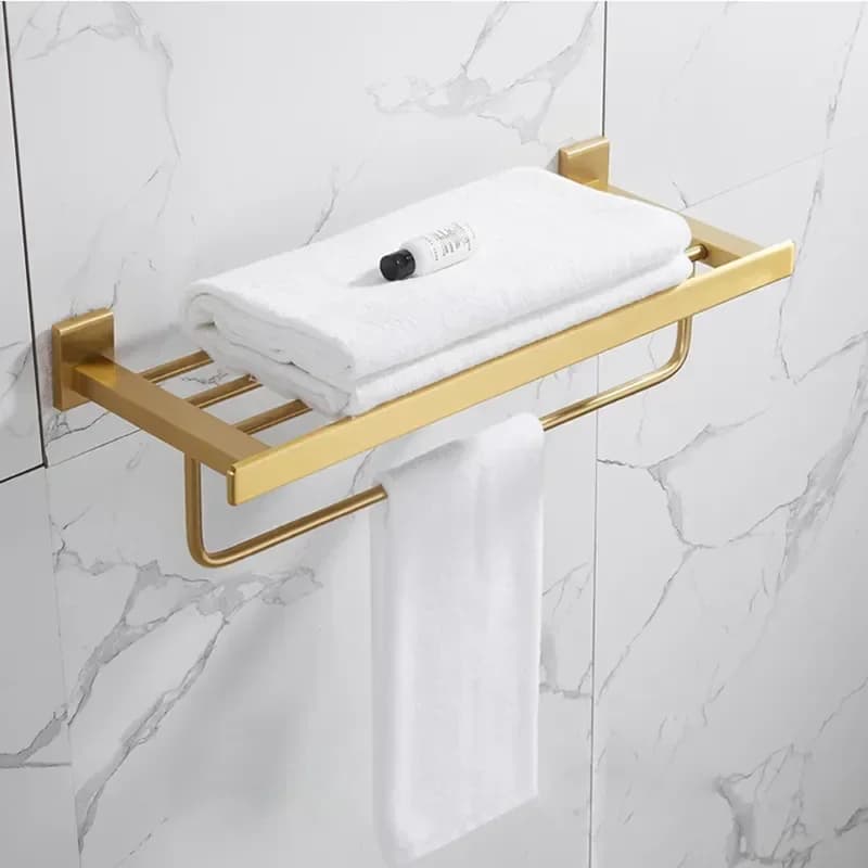 Set di accessori per il bagno mensola da bagno in oro spazzolato, portasciugamani, portasciugamani, porta scopino per wc Set di accessori per il bagno