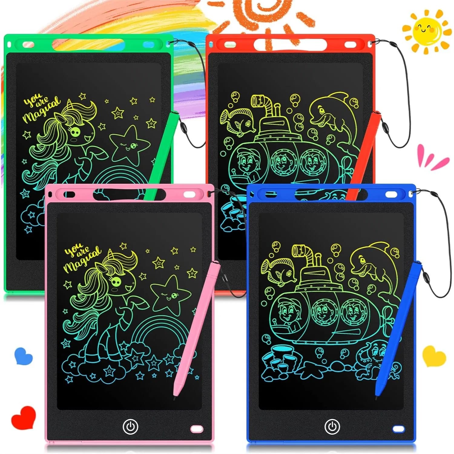 Set di 4 Tavolette LCD da 8,5 Pollici per Bambini con Stilo, Lavagna Colorata per Disegno, Ideale per Viaggi e Scuola (Blu)