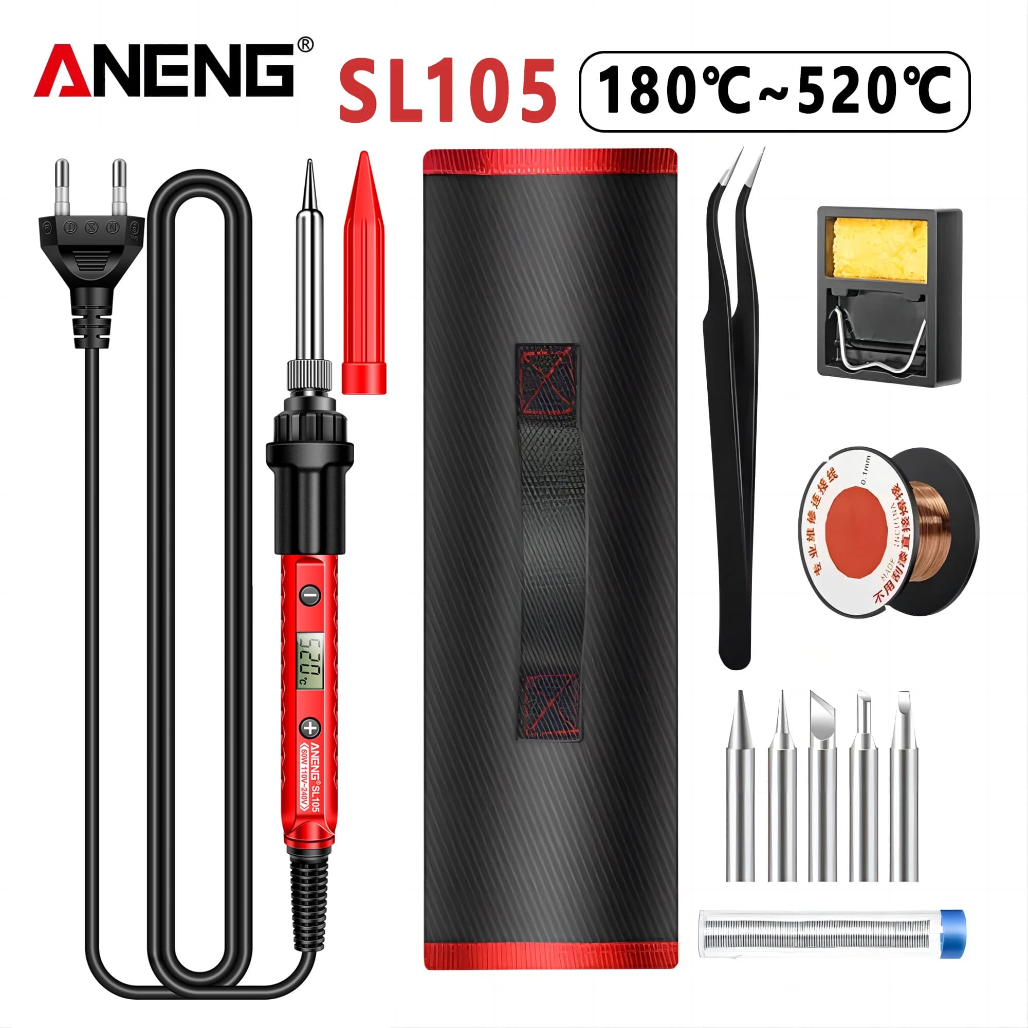ANENG Saldatore Elettrico 60W Display Digitale LCD Temperatura Regolabile SL105 Punte per Saldatore Saldatura Saldatura Riparazione Tamburo