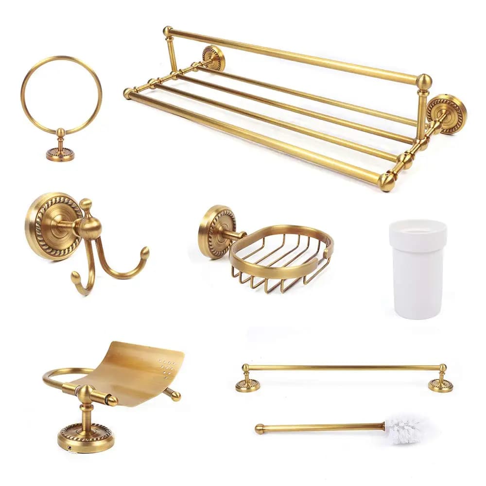 Set di accessori da bagno in oro antico da 7 pezzi con portasciugamani e porta carta igienica