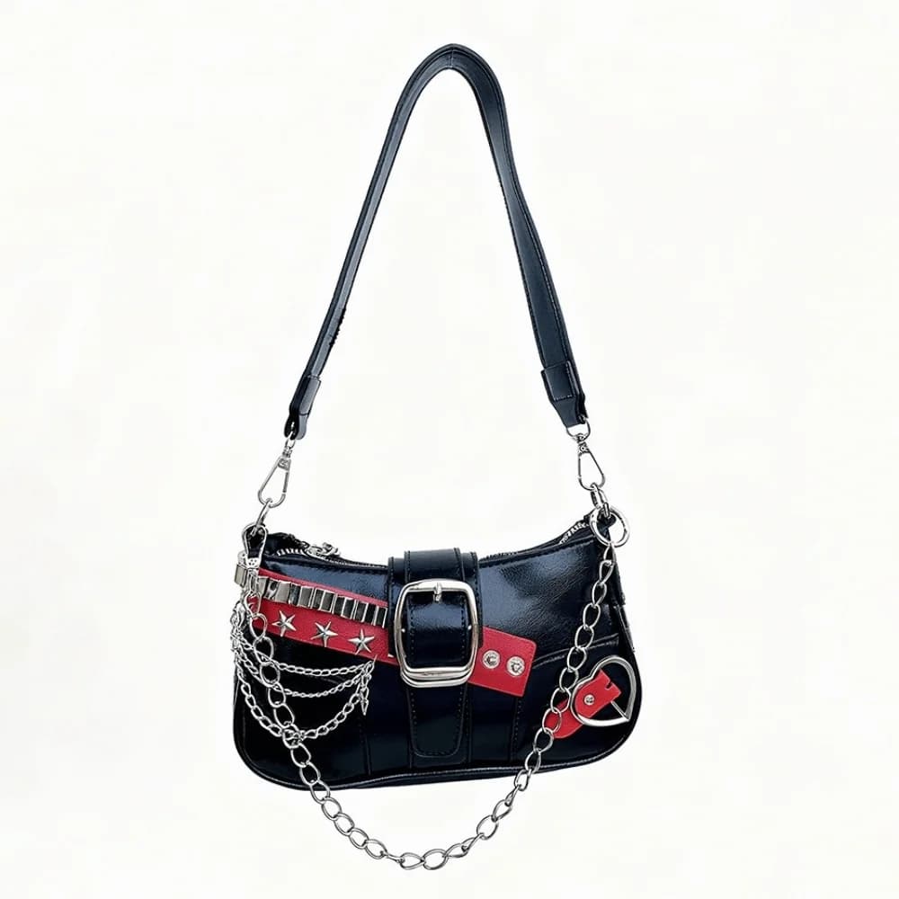 Borsa a tracolla vintage Y2K in pelle PU con catena argentata, borsa da donna per il pendolarismo