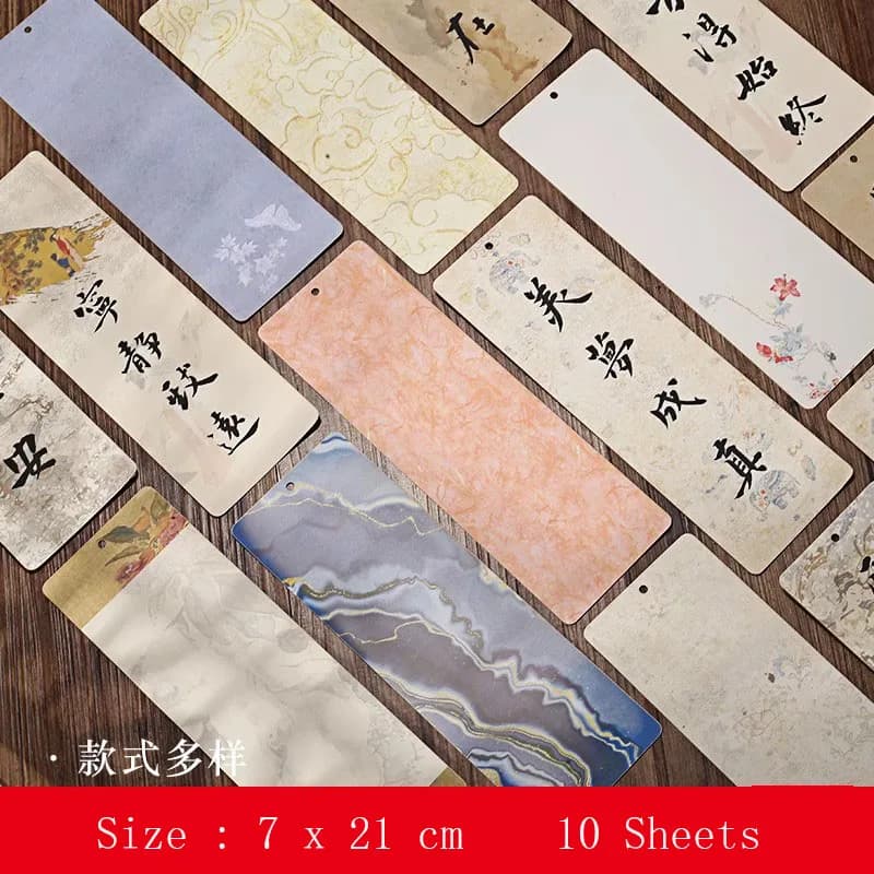 10 Pcs Ancient Style Wax-Dyed Bookmark Cards, 7x21cm Semi-raw Xuan Paper Set for Calligraphy, Gift & Art Collection