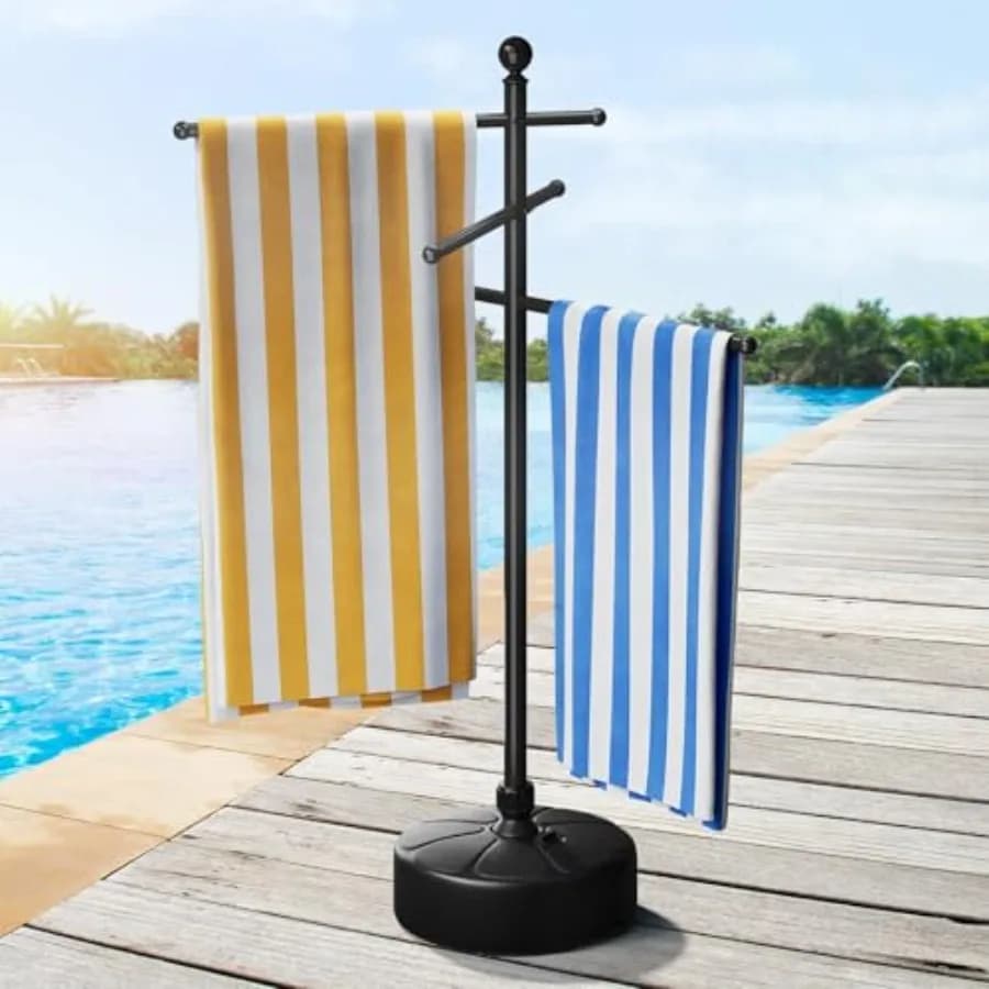 Portasciugamani da piscina per esterni da 59 pollici con 3 barre regolabili, supporto per asciugamani da piscina con base pesante, autoportante