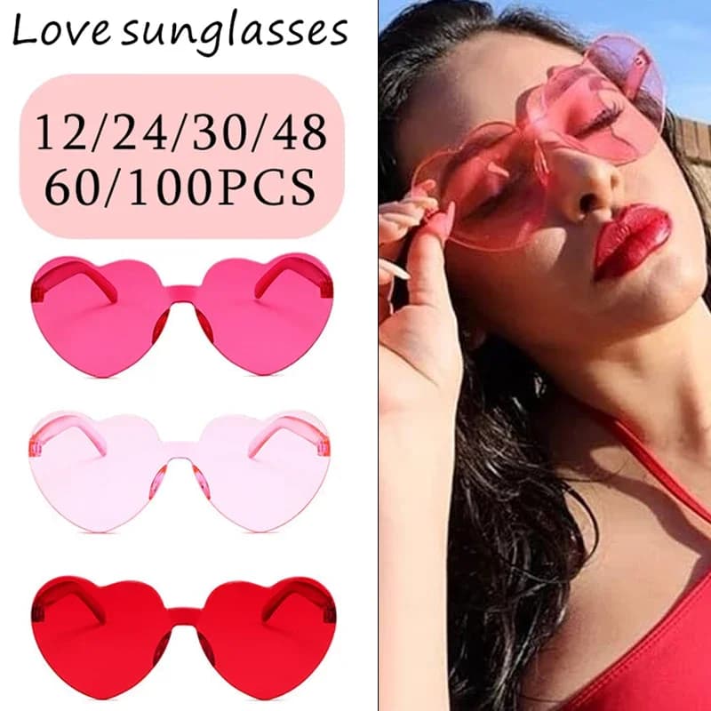 Women's Heart Sunglasses Wholesale 12-100PCS Wedding Bachelorette Bridesmaid Beach Party Multi-Color Photo Props Gifts